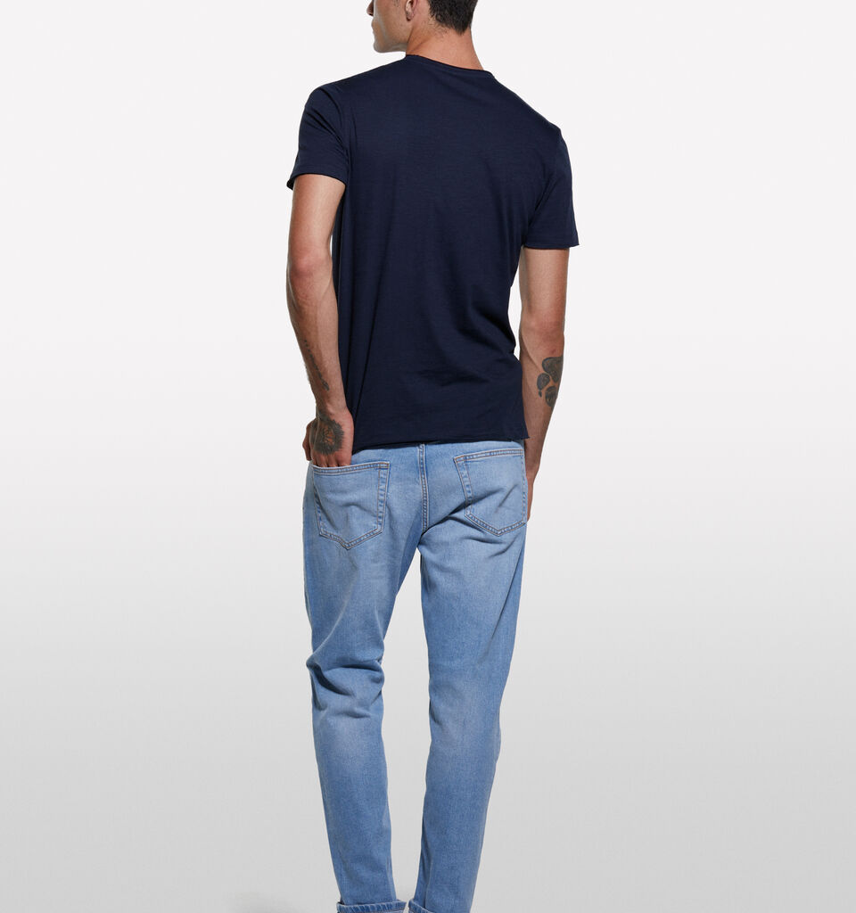Dark blue slim fit short sleeve t-shirt - men's short sleeve t-shirts - Dark Blue | Sisley image number 2